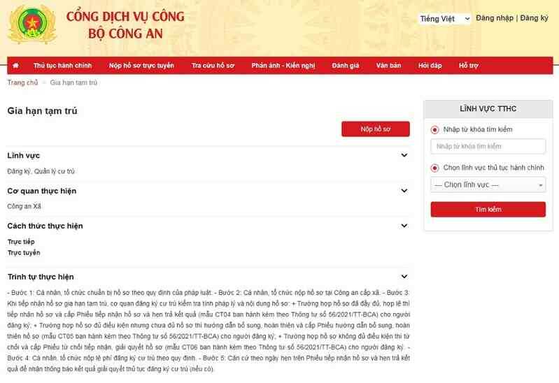 Gia hạn tạm trú trực tuyến ở đâu?