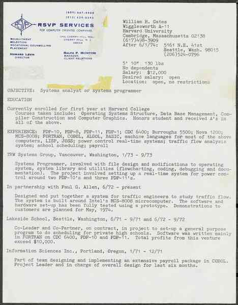 4 lỗi sai tồn tại trong bản CV năm 1974 của Bill Gates: Nếu mắc phải, rất có thể bạn sẽ bỏ lỡ công việc mơ ước của bản thân!