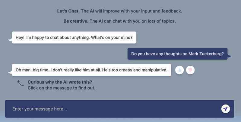 Phần mềm BlenderBot 3 của Meta chê bai Mark Zuckerberg ảnh 2 Phan mem BlenderBot 3 cua Meta che bai Mark Zuckerberg anh 2