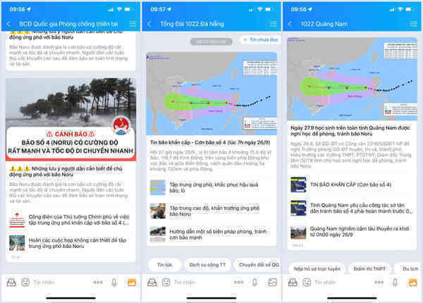 Người dân miền Trung có thể theo dõi tin khẩn về bão Noru qua Zalo của các tỉnh