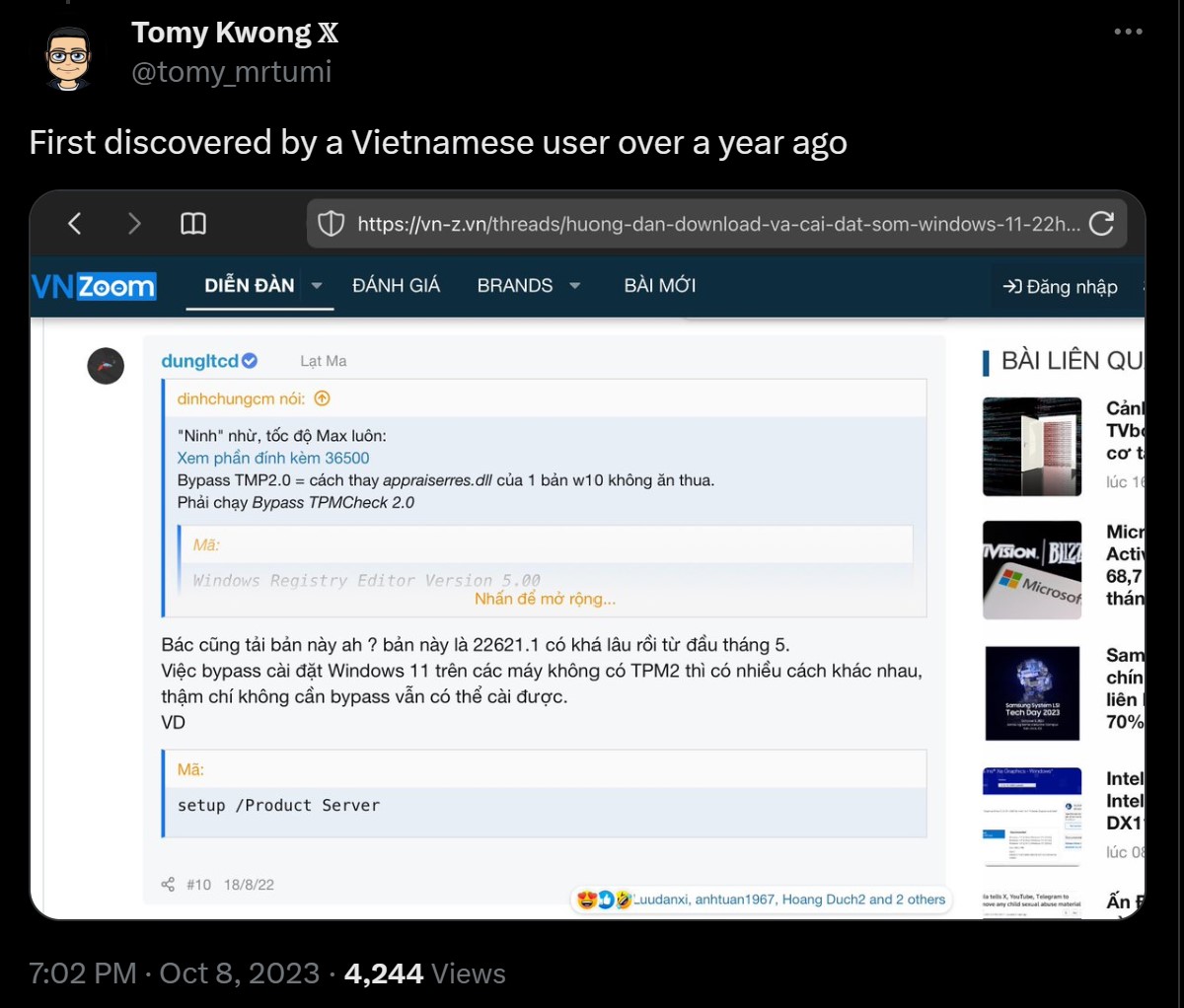 Người dùng thế giới bất ngờ với cách "vượt rào" cài Windows 11, hóa ra nguồn gốc từ diễn đàn Việt Nam hơn một năm trước - Ảnh 2. Người dùng thế giới bất ngờ với cách "vượt rào" cài Windows 11, hóa ra nguồn gốc từ diễn đàn Việt Nam hơn một năm trước - Ảnh 2.