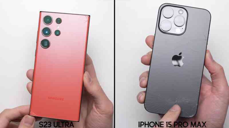 Tình trạng của bộ đôi smartphone sau cú thả rơi đầu tiên (Ảnh chụp màn hình).