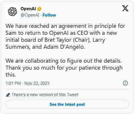 Cái kết có hậu cho drama tại OpenAI: Sam Altman trở lại làm CEO- Ảnh 2. Cái kết có hậu cho drama tại OpenAI: Sam Altman trở lại làm CEO- Ảnh 2.
