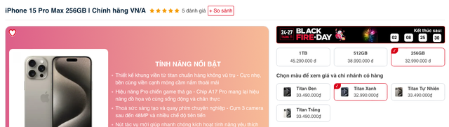 Các nhà bán lẻ chạy đua giảm giá iPhone 15 Pro Max dịp Black Friday: TGDĐ, FPT Shop, CellphoneS… đâu là nơi bán rẻ nhất?- Ảnh 2. Các nhà bán lẻ chạy đua giảm giá iPhone 15 Pro Max dịp Black Friday: TGDĐ, FPT Shop, CellphoneS… đâu là nơi bán rẻ nhất?- Ảnh 2.