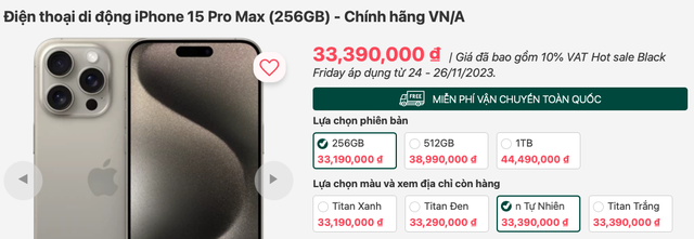 Các nhà bán lẻ chạy đua giảm giá iPhone 15 Pro Max dịp Black Friday: TGDĐ, FPT Shop, CellphoneS… đâu là nơi bán rẻ nhất?- Ảnh 4. Các nhà bán lẻ chạy đua giảm giá iPhone 15 Pro Max dịp Black Friday: TGDĐ, FPT Shop, CellphoneS… đâu là nơi bán rẻ nhất?- Ảnh 4.