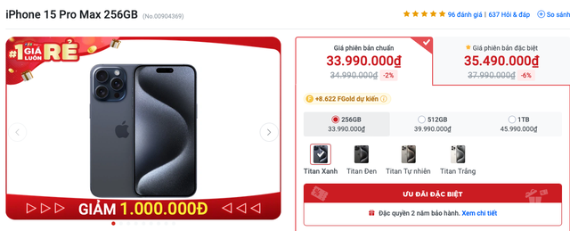 Các nhà bán lẻ chạy đua giảm giá iPhone 15 Pro Max dịp Black Friday: TGDĐ, FPT Shop, CellphoneS… đâu là nơi bán rẻ nhất?- Ảnh 6. Các nhà bán lẻ chạy đua giảm giá iPhone 15 Pro Max dịp Black Friday: TGDĐ, FPT Shop, CellphoneS… đâu là nơi bán rẻ nhất?- Ảnh 6.