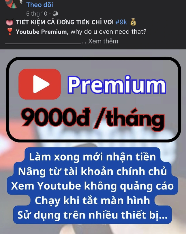 Nhiều người dùng Internet "sập bẫy" chiêu lừa đảo mua YouTube Premium với giá 9K - Ảnh 4. Nhiều người dùng Internet "sập bẫy" chiêu lừa đảo mua YouTube Premium với giá 9K - Ảnh 4.