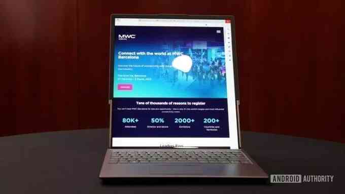 Laptop màn hình cuộn của Lenovo ở trạng thái bình thường và khi mở rộng màn hình (Ảnh: Android Authority).