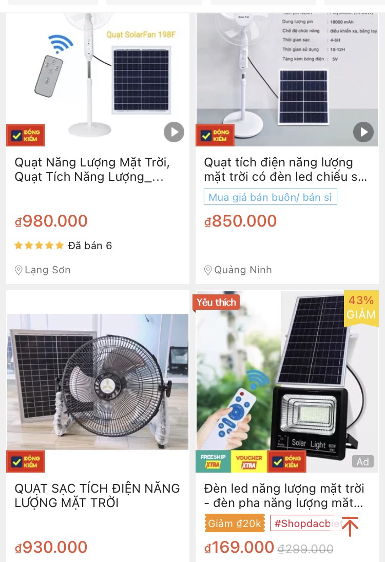 Mặt hàng quạt sạc, quạt năng lượng mặt trời bán trên các trang thương mại điện tử Mặt hàng quạt sạc, quạt năng lượng mặt trời bán trên các trang thương mại điện tử