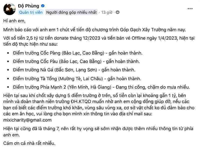 Độ Mixi cập nhật tiến độ &quot;giải ngân&quot; quỹ từ thiện, người hâm mộ nức nở, tự hào - Ảnh 2.