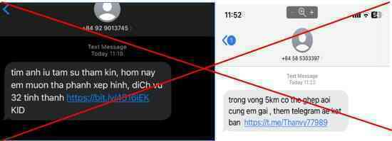 Tiếp tục ghi nhận các phản ánh những tin nhắn mời chào dịch vụ “nhạy cảm”