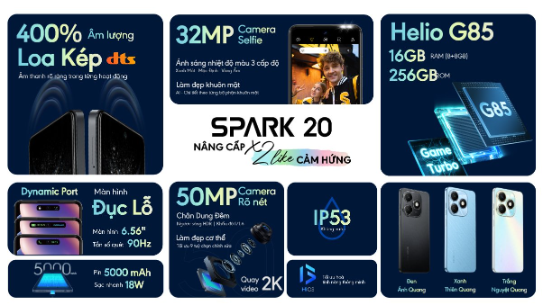 Điện thoại Tecno Spark 20, loa kép dts 400% âm lượng, chip Gaming liệu có đáng sở hữu?- Ảnh 2. Điện thoại Tecno Spark 20, loa kép dts 400% âm lượng, chip Gaming liệu có đáng sở hữu?- Ảnh 2.