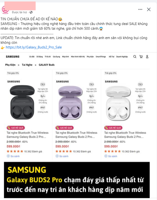 Galaxy Buds2 Pro tụt sốc, giá chỉ còn 599.000 đồng: Cảnh giác trước chiêu trò lừa đảo