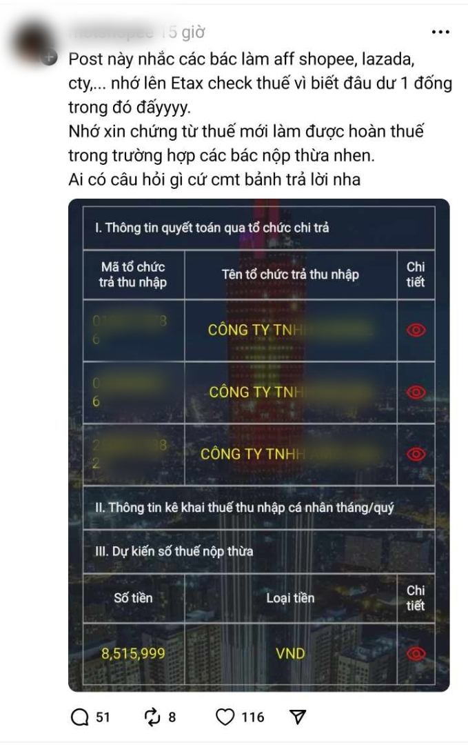 Dân tình lên Threads rủ nhau check thuế TNCN, có người được hoàn cả chục triệu: Ai đủ điều kiện? Tra cứu ở đâu uy tín?- Ảnh 3. Dân tình lên Threads rủ nhau check thuế TNCN, có người được hoàn cả chục triệu: Ai đủ điều kiện? Tra cứu ở đâu uy tín?- Ảnh 3.