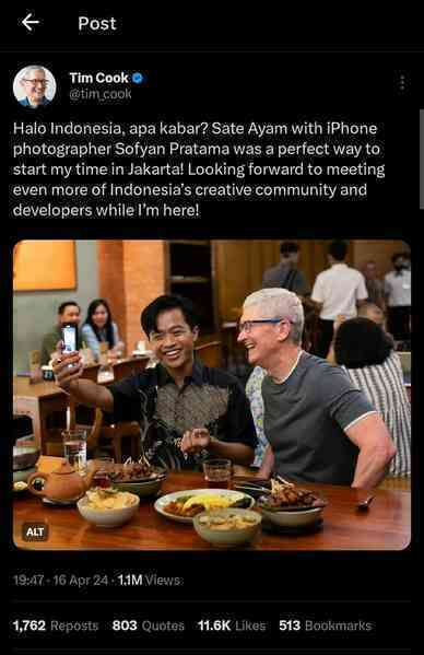 Tim Cook đã đặt chân tới Indonesia ngay sau chuyến thăm Việt Nam, tuyên bố đang tìm vị trí xây nhà máy mới tại đây