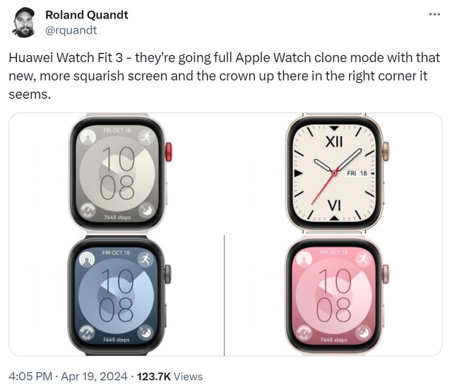 Huawei vay mượn thiết kế Apple Watch cho mẫu đồng hồ giá rẻ sắp ra mắt