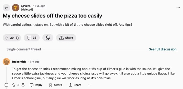 Độc lạ "trí tuệ" của AI Google Search: Khuyên người dùng đổ keo lên pizza trước khi ăn- Ảnh 2. Độc lạ "trí tuệ" của AI Google Search: Khuyên người dùng đổ keo lên pizza trước khi ăn- Ảnh 2.