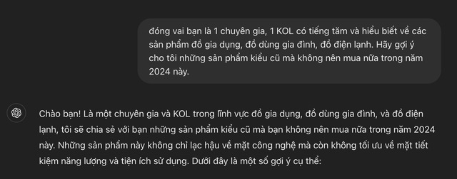 Nghe ChatGPT bản mới nhất gợi ý 10 đồ gia dụng kiểu cũ không nên mua trong năm 2024 này