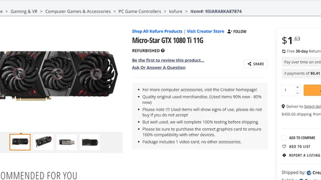 GTX 1080Ti - card đồ họa đầu bảng một thời của Nvidia được bán với giá 41.000 đồng, nhưng phí ship khi mua hàng lại khiến người dùng 'ngã ngửa'