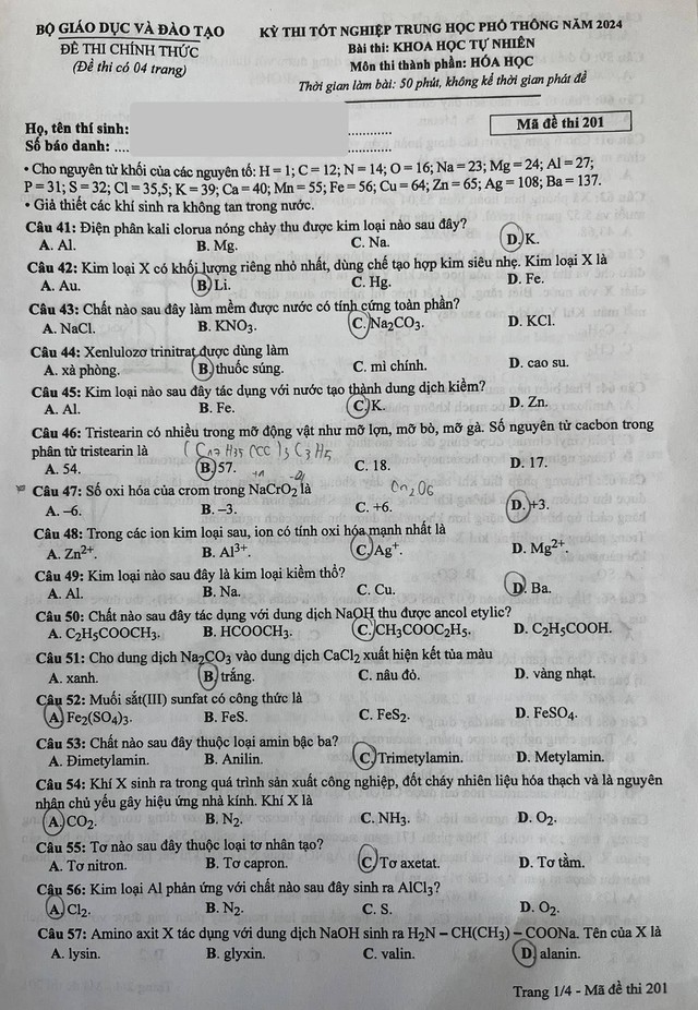 ĐÃ CÓ gợi ý đáp án môn HÓA HỌC tốt nghiệp THPT 2024, xem ngay TẠI ĐÂY - Ảnh 2. ĐÃ CÓ gợi ý đáp án môn HÓA HỌC tốt nghiệp THPT 2024, xem ngay TẠI ĐÂY - Ảnh 2.