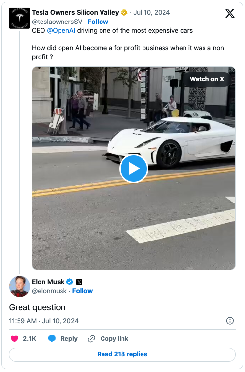 CEO OpenAI Sam Altman bị bắt gặp lái siêu xe, Elon Musk lập tức vào "cà khịa"