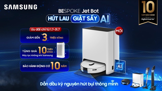 Robot hút bụi, lau nhà Samsung Bespoke JetBot mới: Tích hợp AI, giặt sấy, diệt khuẩn hơi nước 100°C, mua sớm tặng máy lọc không khí- Ảnh 4. Robot hút bụi, lau nhà Samsung Bespoke JetBot mới: Tích hợp AI, giặt sấy, diệt khuẩn hơi nước 100°C, mua sớm tặng máy lọc không khí- Ảnh 4.