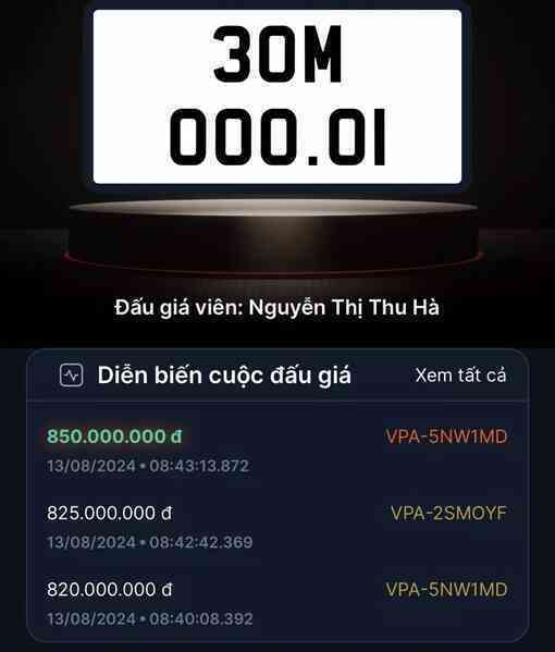 Biển số 'độc nhất vô nhị' 30M-000.01 trúng đấu giá hơn 1 tỷ đồng