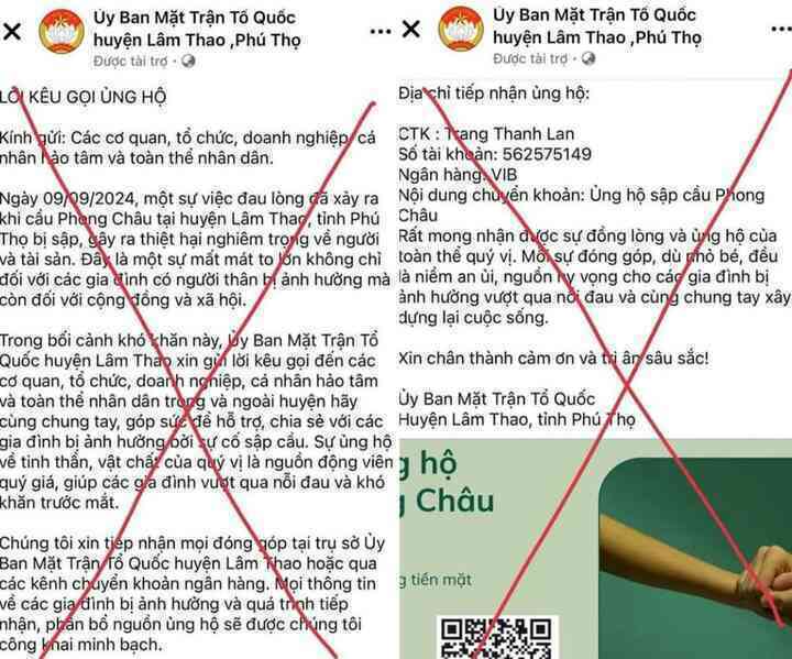 Cảnh báo fanpage giả mạo Ủy ban MTTQ huyện Lâm Thao để lừa đảo