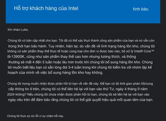 Intel gặp khó trong việc bảo hành chip bị lỗi: Khách hàng phải đợi cả tháng mới được đổi chip mới- Ảnh 1. Intel gặp khó trong việc bảo hành chip bị lỗi: Khách hàng phải đợi cả tháng mới được đổi chip mới- Ảnh 1.