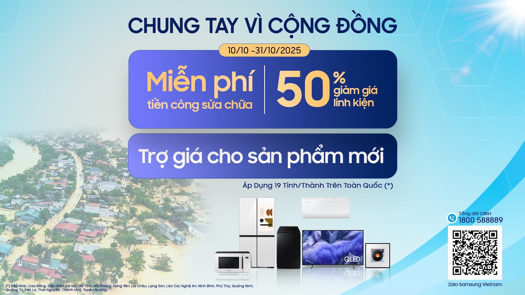 Samsung đồng hành cùng người dân vùng bão: Miễn phí công sửa chữa, giảm giá linh kiện 50%