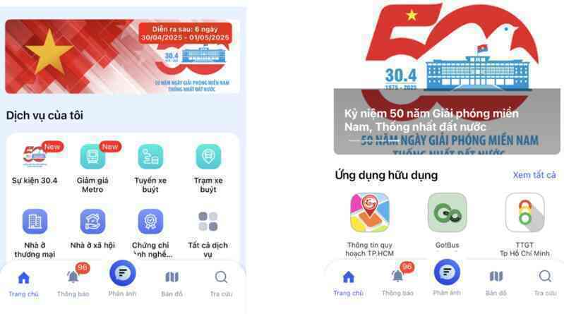 Lên ứng dụng Công dân số TPHCM để xem toàn bộ lịch sự kiện đại lễ 30/4