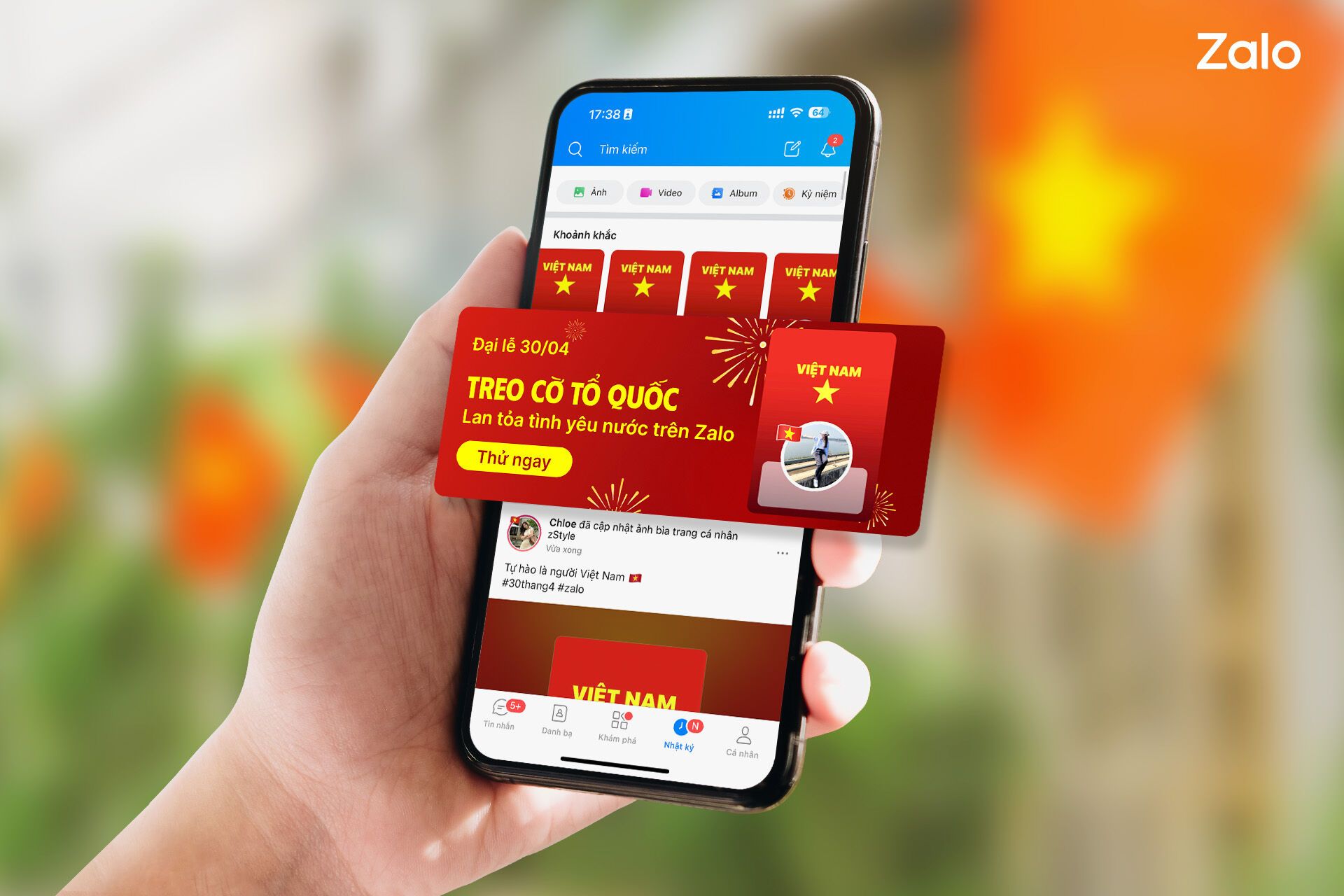 Cả triệu người dùng Zalo "treo cờ Tổ quốc" mừng Đại lễ 30-4- Ảnh 3. Cả triệu người dùng Zalo "treo cờ Tổ quốc" mừng Đại lễ 30-4- Ảnh 3.