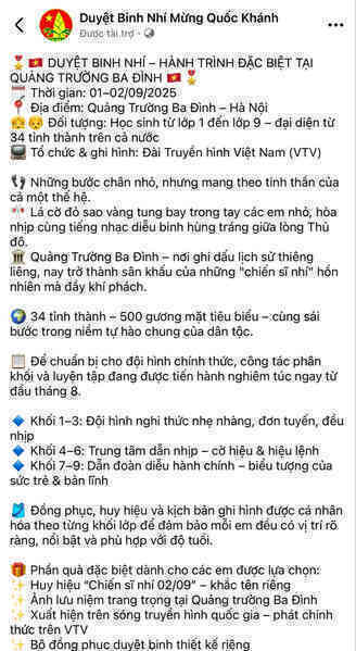 Xuất hiện chiêu trò lừa phụ huynh đăng ký “duyệt binh nhí”- Ảnh 2. Xuất hiện chiêu trò lừa phụ huynh đăng ký “duyệt binh nhí”- Ảnh 2.