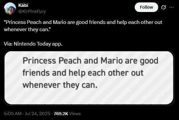 Mario kiên trì giải cứu công chúa Peach suốt 40 năm nay, nhưng Nintendo bảo họ chỉ là bạn tốt