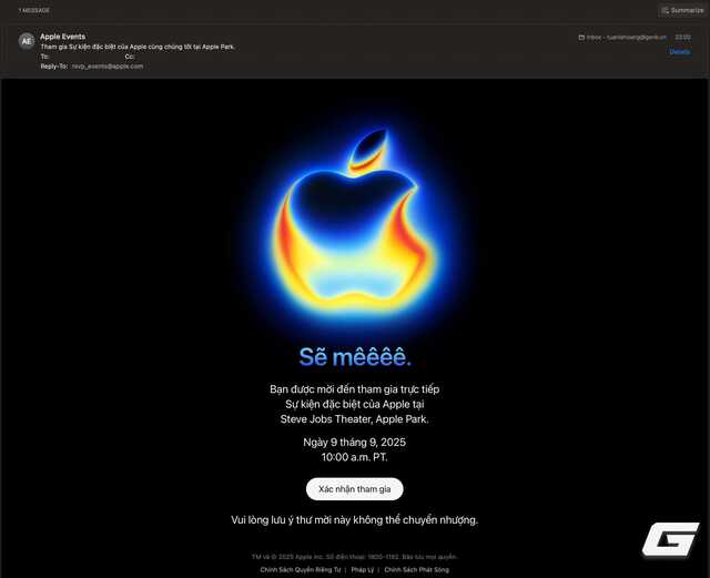 Apple gửi thư mời sự kiện ra mắt iPhone 17 ngày 9/9: “Sẽ mêêêê”