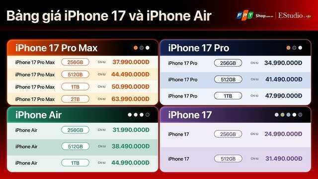 FPT Shop và F.Studio nhận đặt cọc iPhone 17, iPhone Air với mức trợ giá đến 4.500.000 đồng