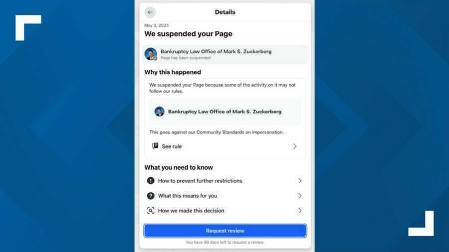 Mark Zuckerberg kiện Mark Zuckerberg vì bị khóa tài khoản Facebook
