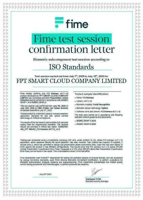 FPT AI eKYC đạt chứng nhận sinh trắc học quốc tế ISO/IEC 30107-3- Ảnh 2. FPT AI eKYC đạt chứng nhận sinh trắc học quốc tế ISO/IEC 30107-3- Ảnh 2.