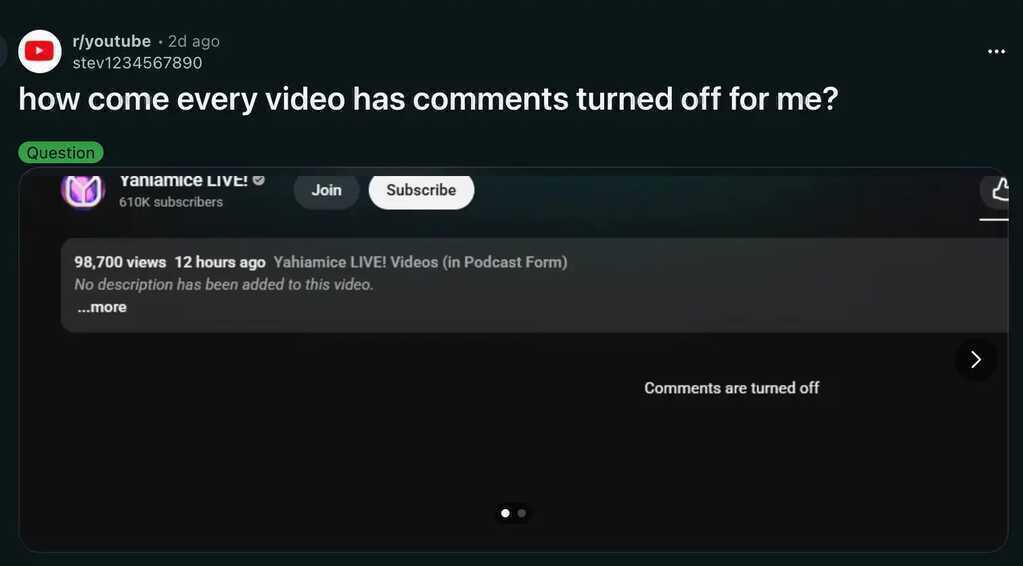 Nhiều người bị chặn bình luận trên YouTube