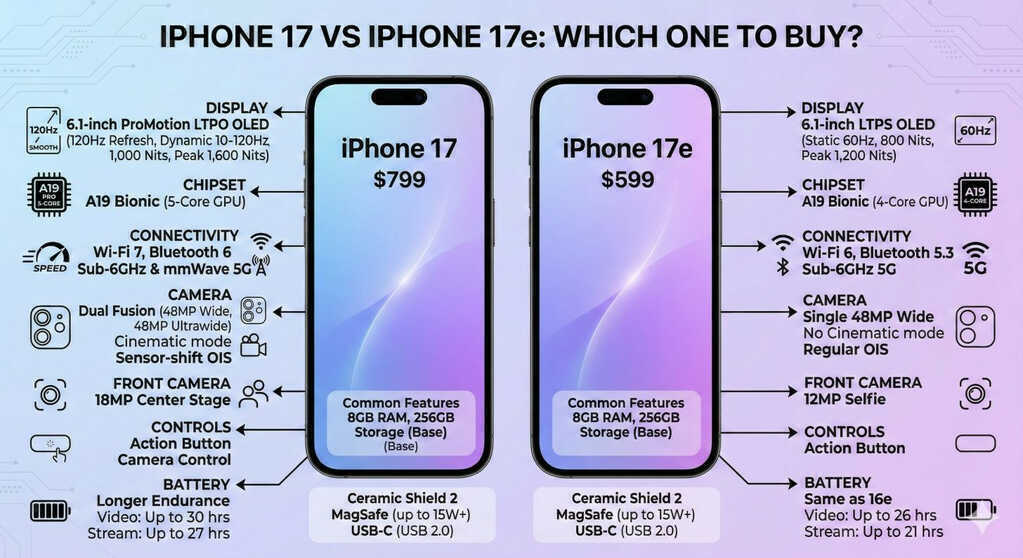 iPhone 17e vs iPhone 17 specifications comparison wccftech