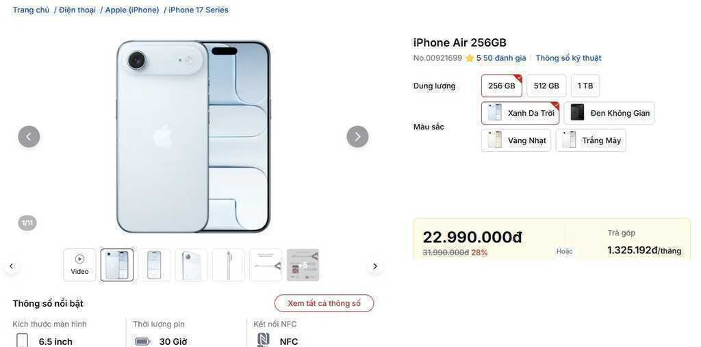 Giá iPhone Air giảm gần chục triệu đồng sau nửa năm lên kệ