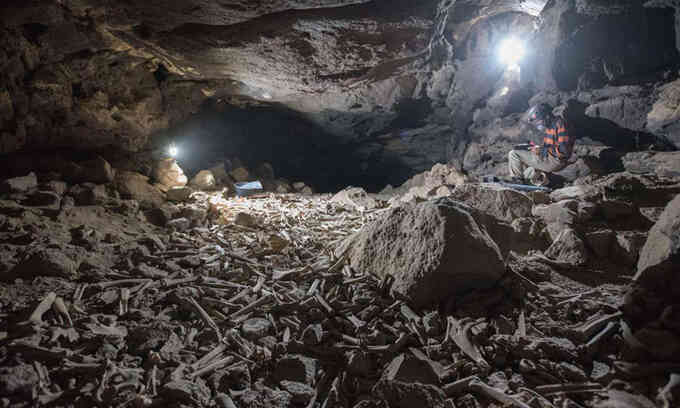Xương người và động vật chất đống trong hang 7.000 năm