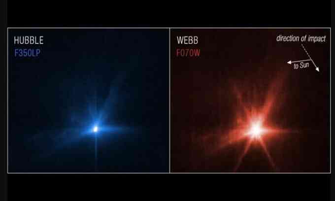 Kính James Webb và Hubble chụp tàu NASA đâm vào tiểu hành tinh