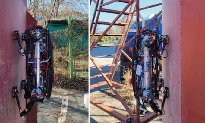 Robot 4 chân có thể leo tường và trần nhà