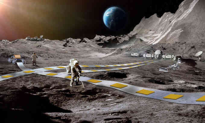 Hệ thống đường ray dùng robot bay chở hàng trên Mặt Trăng
