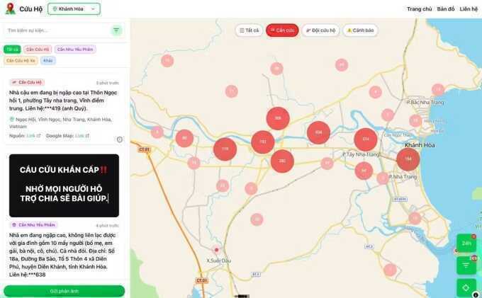 Bản đồ hỗ trợ người dân vùng lũ gửi tọa độ để xin nhận cứu trợ